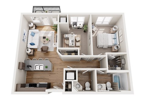 Floor plan for 2 beds, 1.5 baths, 812 sqft
